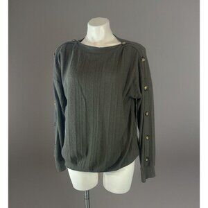 Gyft Womens Pullover Sweater With Accent Buttons Down sleeves Green Size Medium